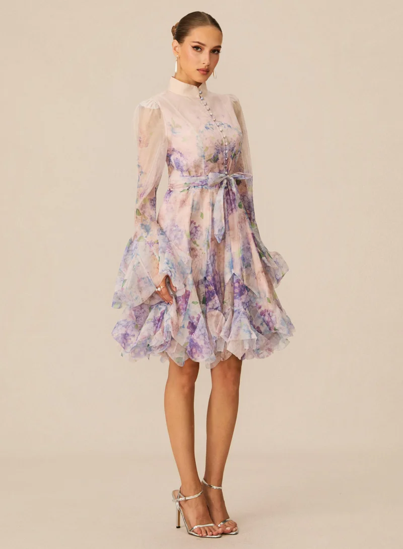 سنفير فستان قصير واسع بطبعة زهور لانا